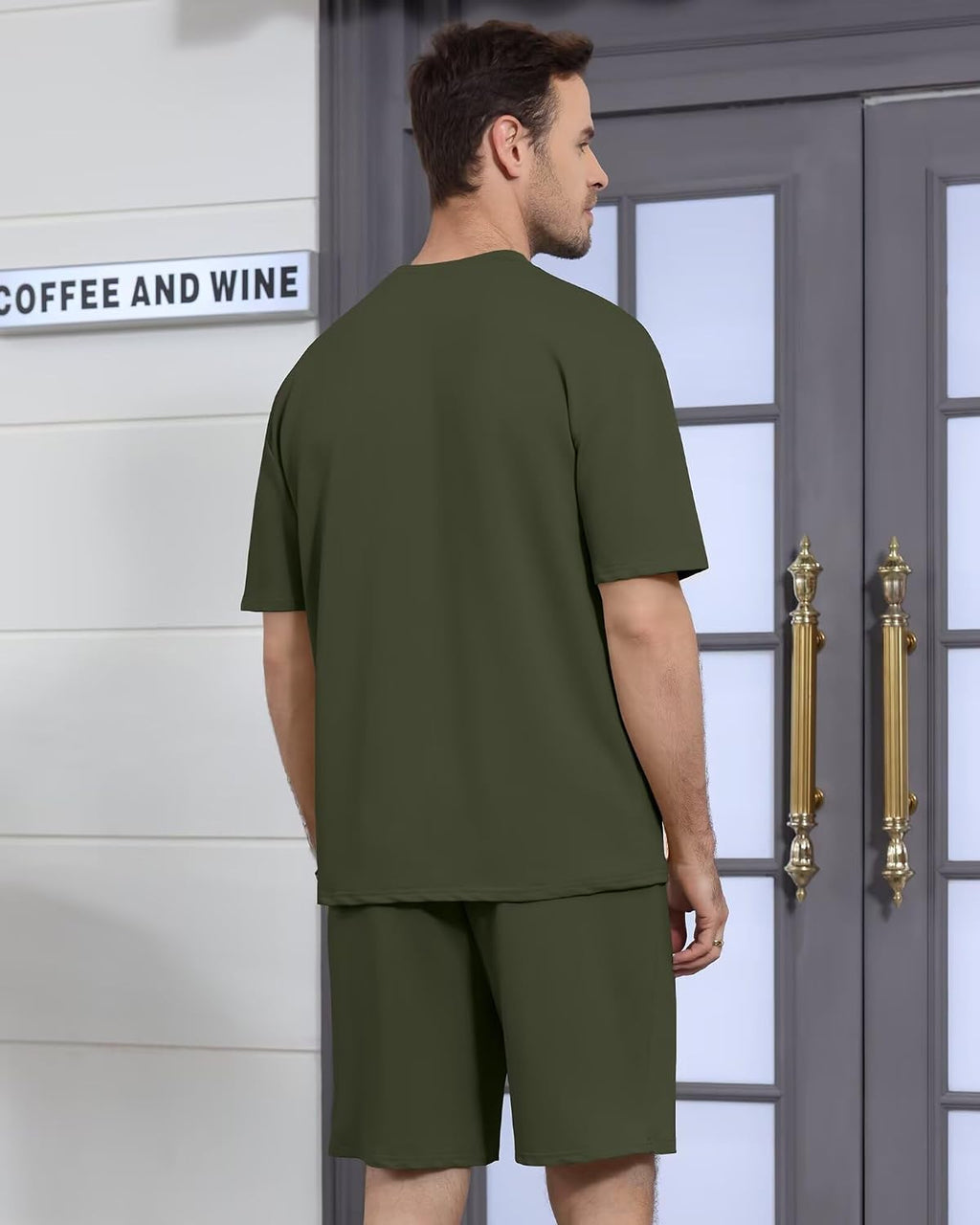 Men's 2 Piece Outfits Letter Drop Shoulder Tee Shirt Shorts Set