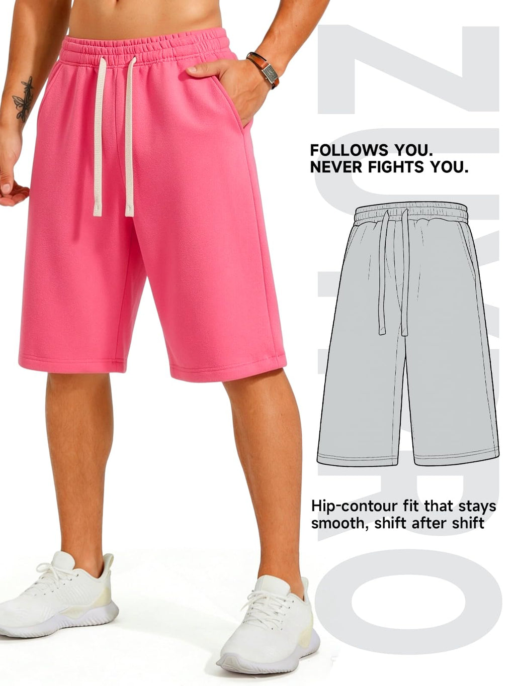 ZUY Men's Baggy Sweat Shorts Cotton Long Below Knee Fleece Capri Shorts 11" Athletic Casual 3/4 Pants with Pockets