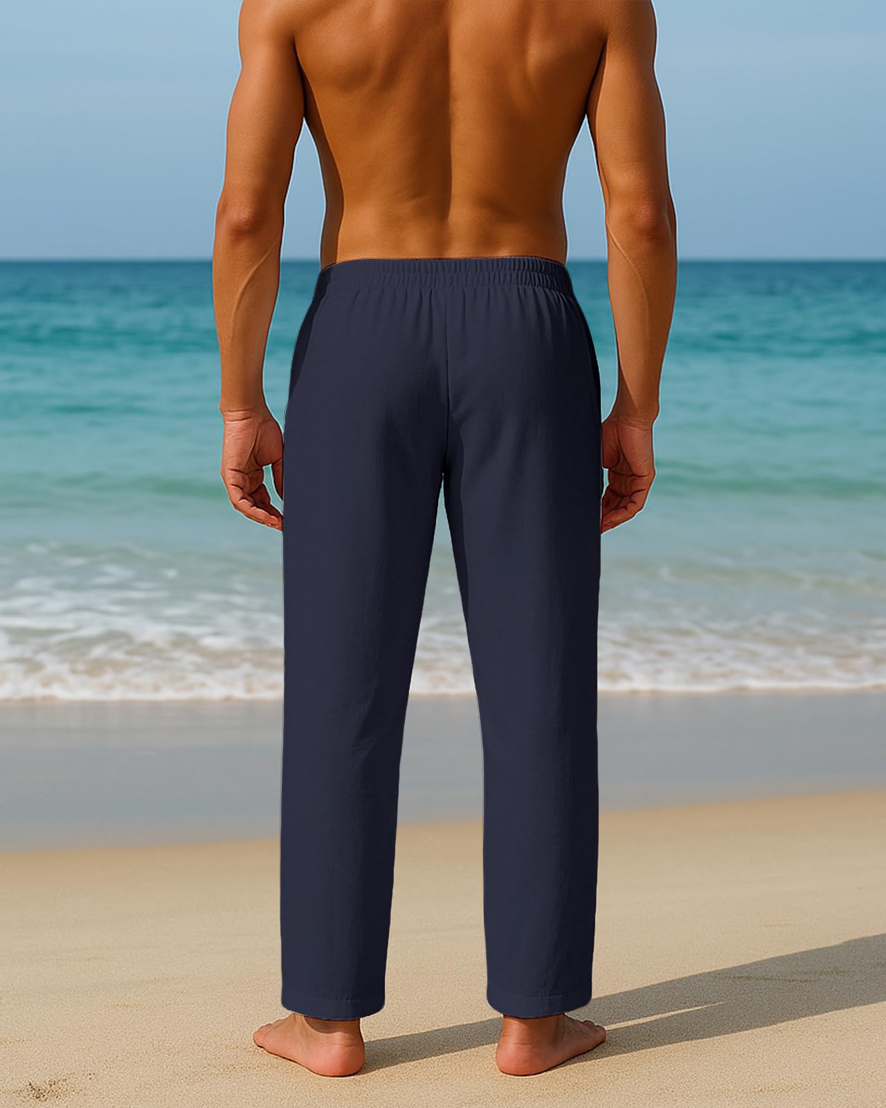 PIDOGYM Mens Cotton Linen Pants Beach Casual Pajama Pants with Pockets