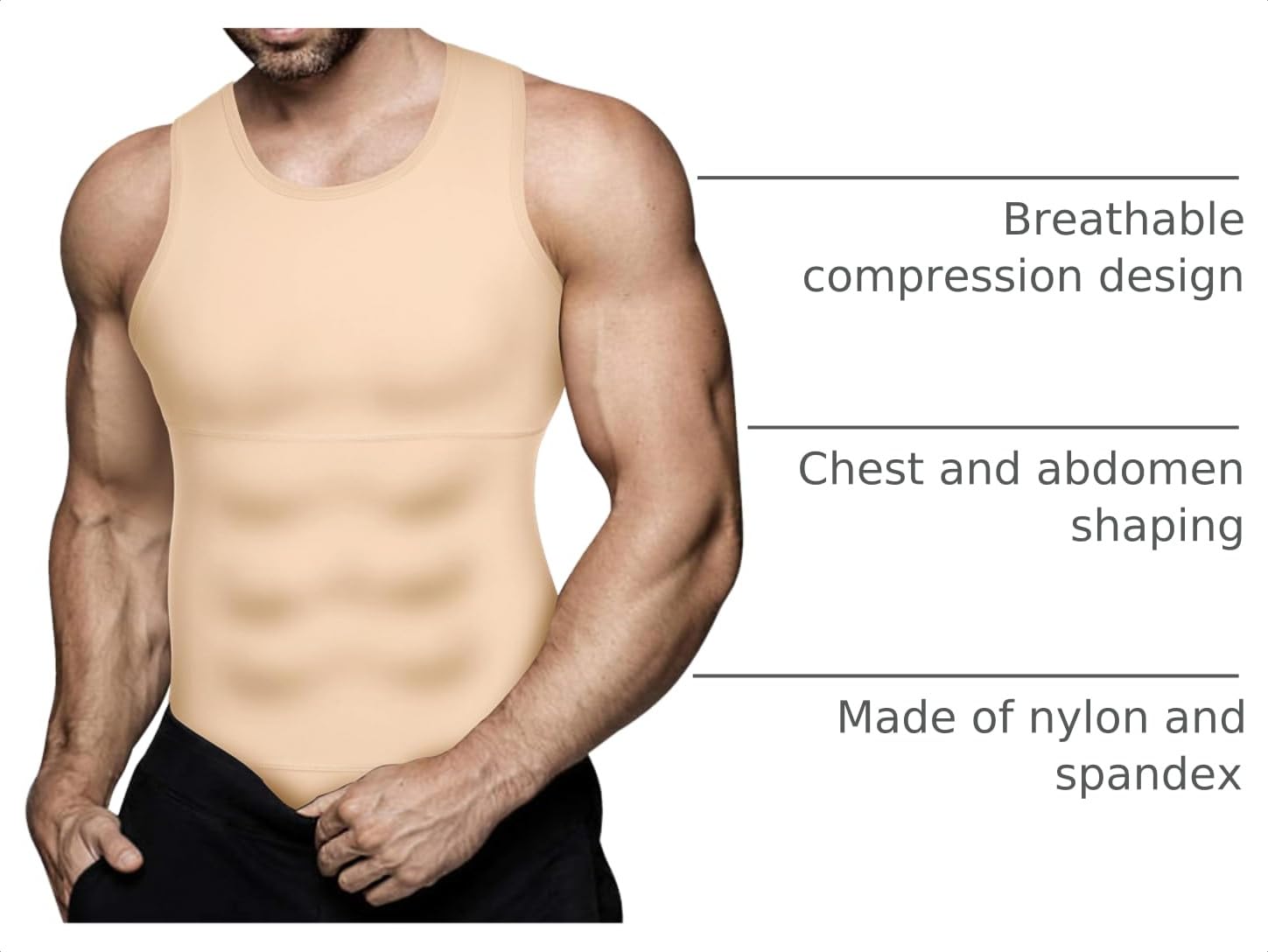 Mens Compression Shirt Slimming Body Shaper Vest Workout Tank Tops Abdomen