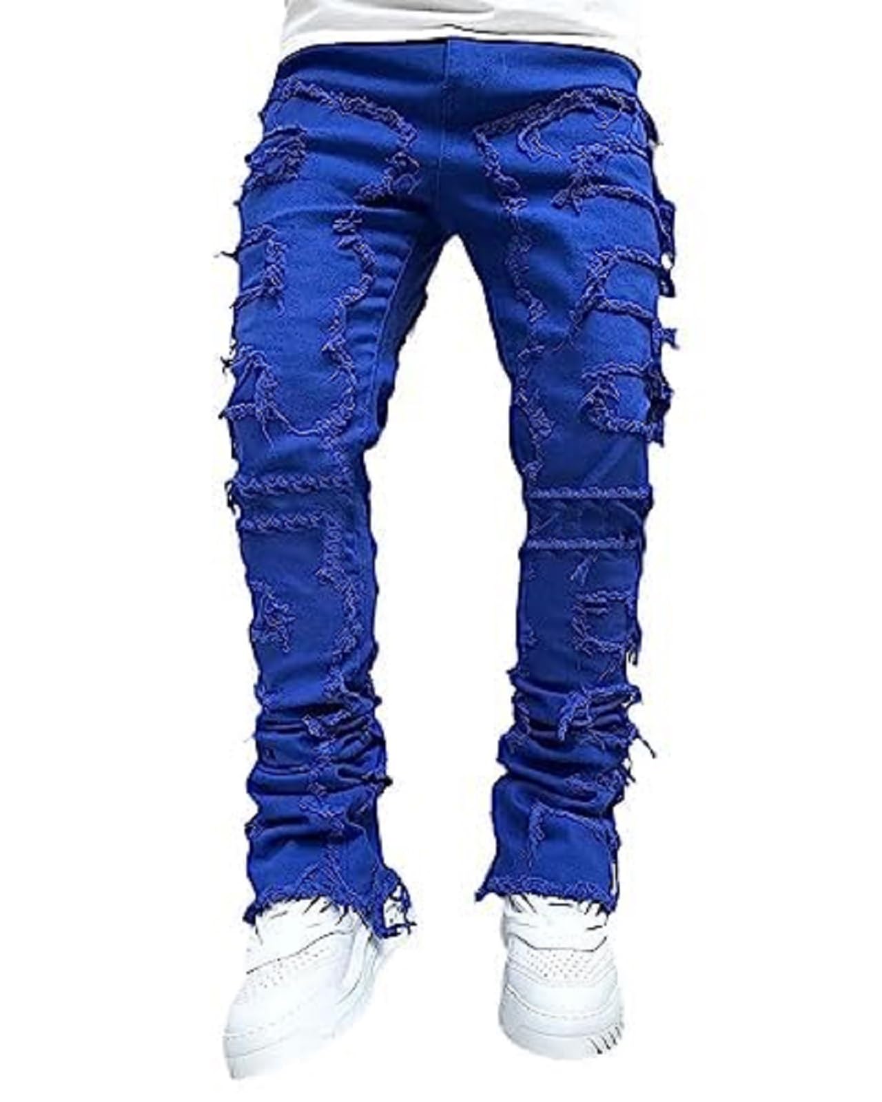 YEOU Men's Stacked Skinny Jeans - Y2K Harajuku Style Ripped Denim Pants with High Waist