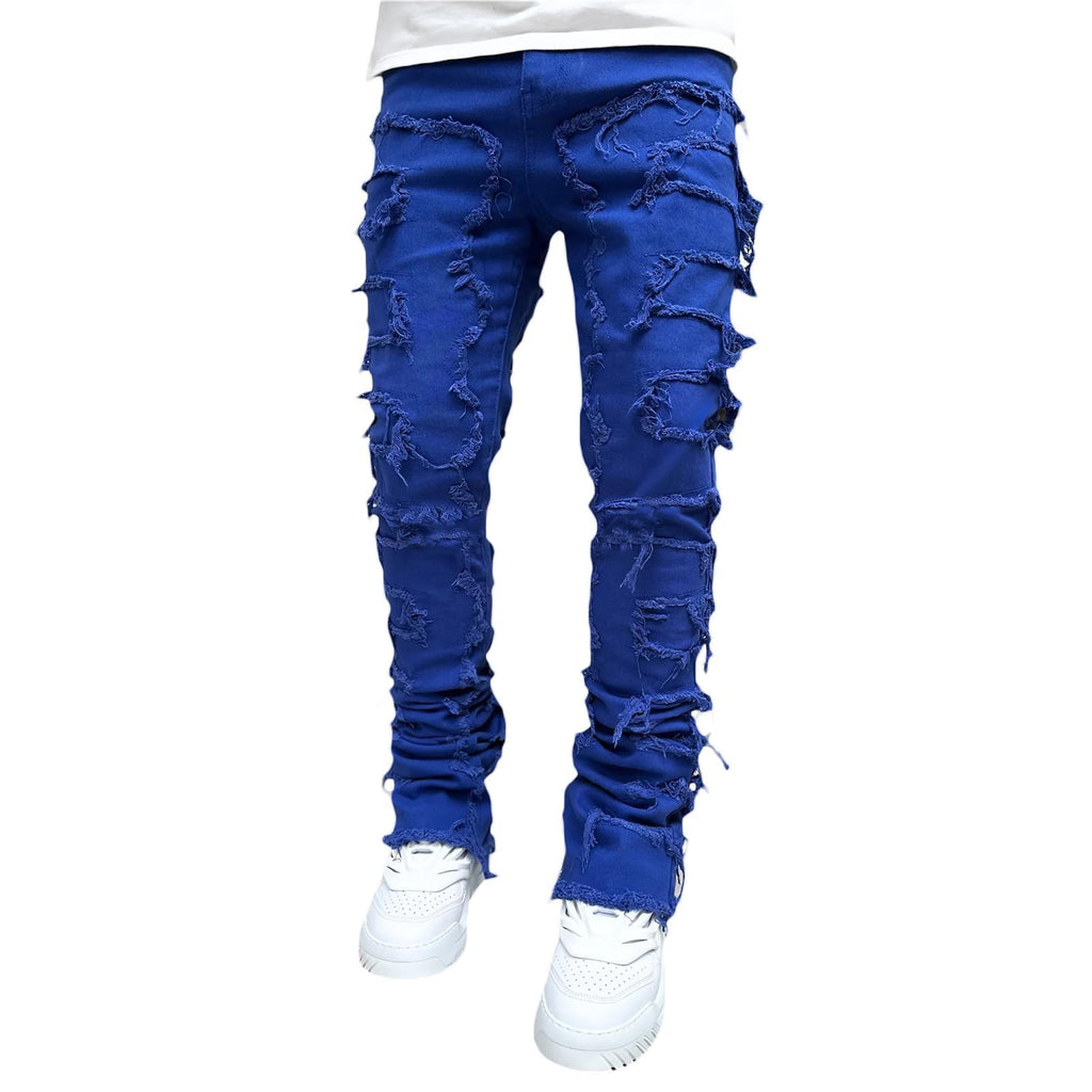 YEOU Men's Stacked Skinny Jeans - Y2K Harajuku Style Ripped Denim Pants with High Waist