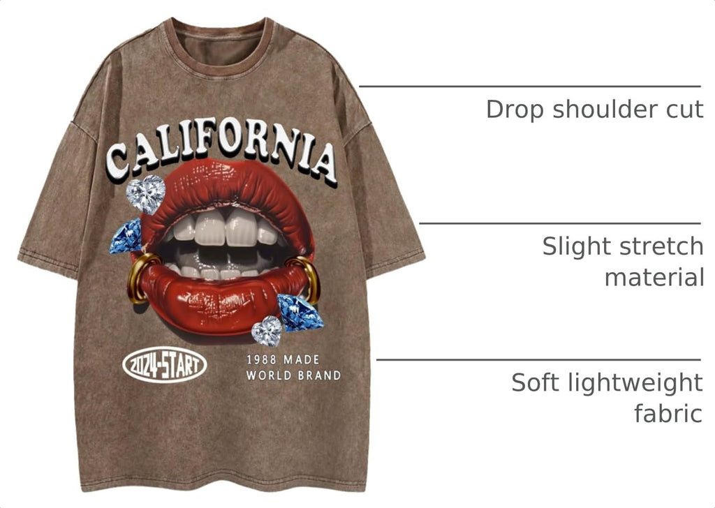 WDIRARA Men's Lip Graphic Tee Shirt Vintage Hip Hop Y2k Streetwear Top