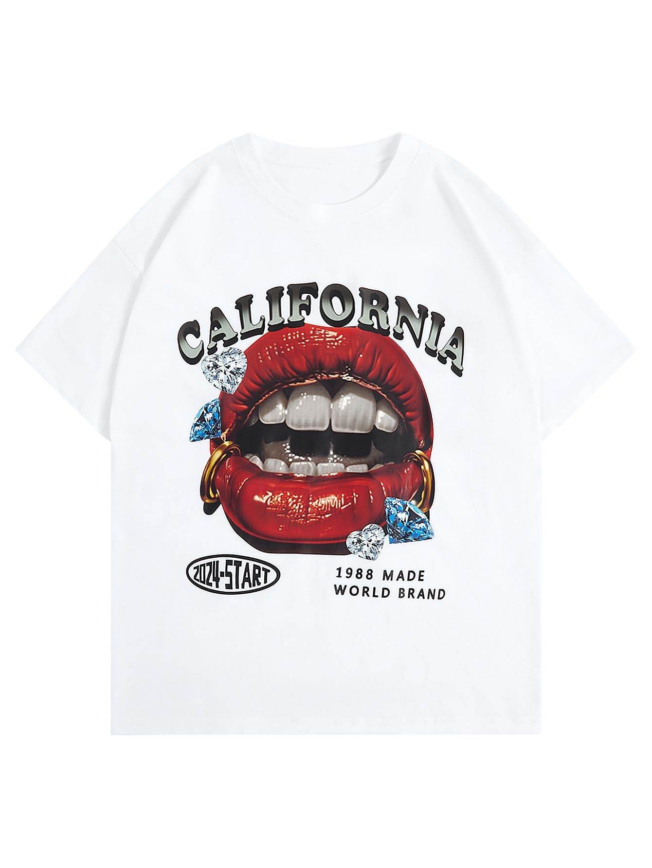 WDIRARA Men's Lip Graphic Tee Shirt Vintage Hip Hop Y2k Streetwear Top