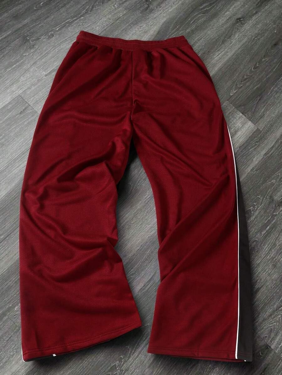 QJQ Men's Baggy Track Pants Casual Wide Leg Striped Side Sweatpants Drawstring Elastic Waist Y2k Streetwear