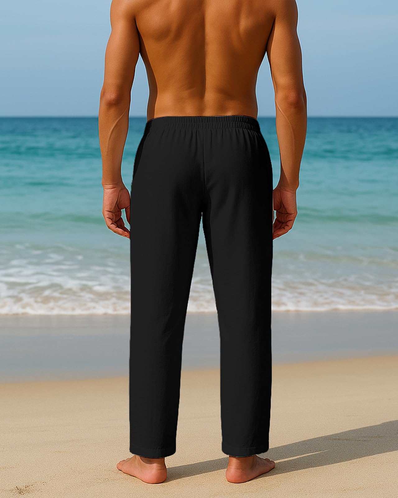 PIDOGYM Mens Cotton Linen Pants Beach Casual Pajama Pants with Pockets