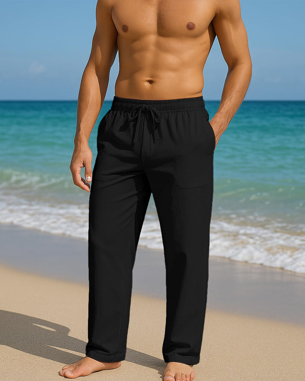 PIDOGYM Mens Cotton Linen Pants Beach Casual Pajama Pants with Pockets