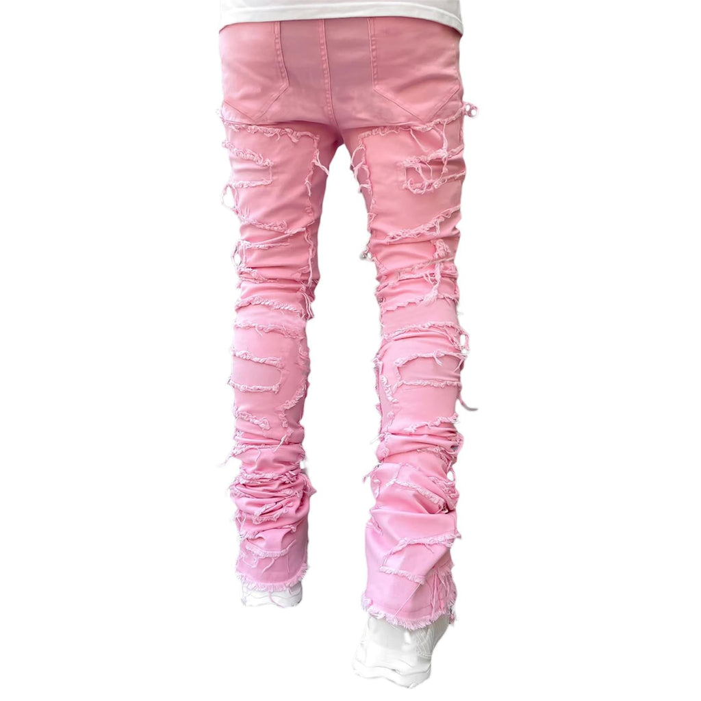 YEOU Men's Stacked Skinny Jeans - Y2K Harajuku Style Ripped Denim Pants with High Waist