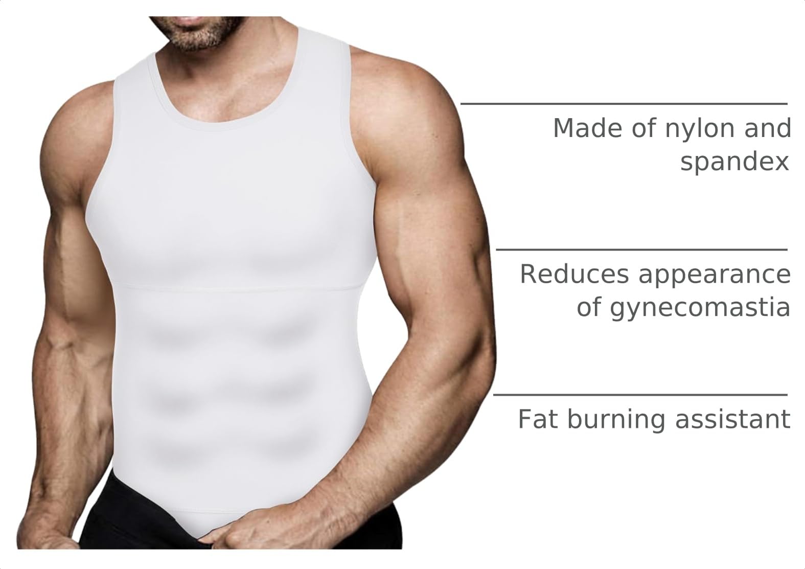 Mens Compression Shirt Slimming Body Shaper Vest Workout Tank Tops Abdomen