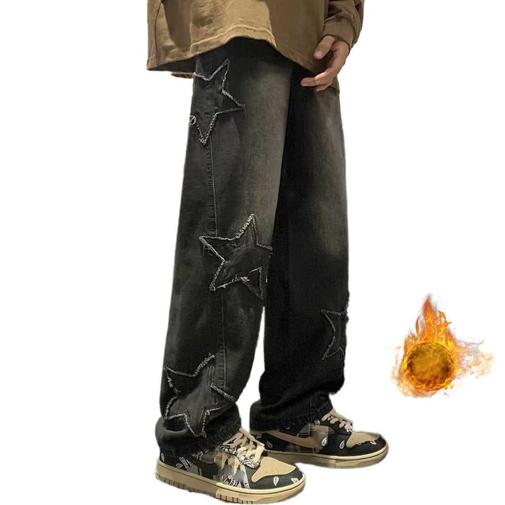 HBER Mens Y2k Star Jeans High Waisted Hip Hop Streetwear Jeans