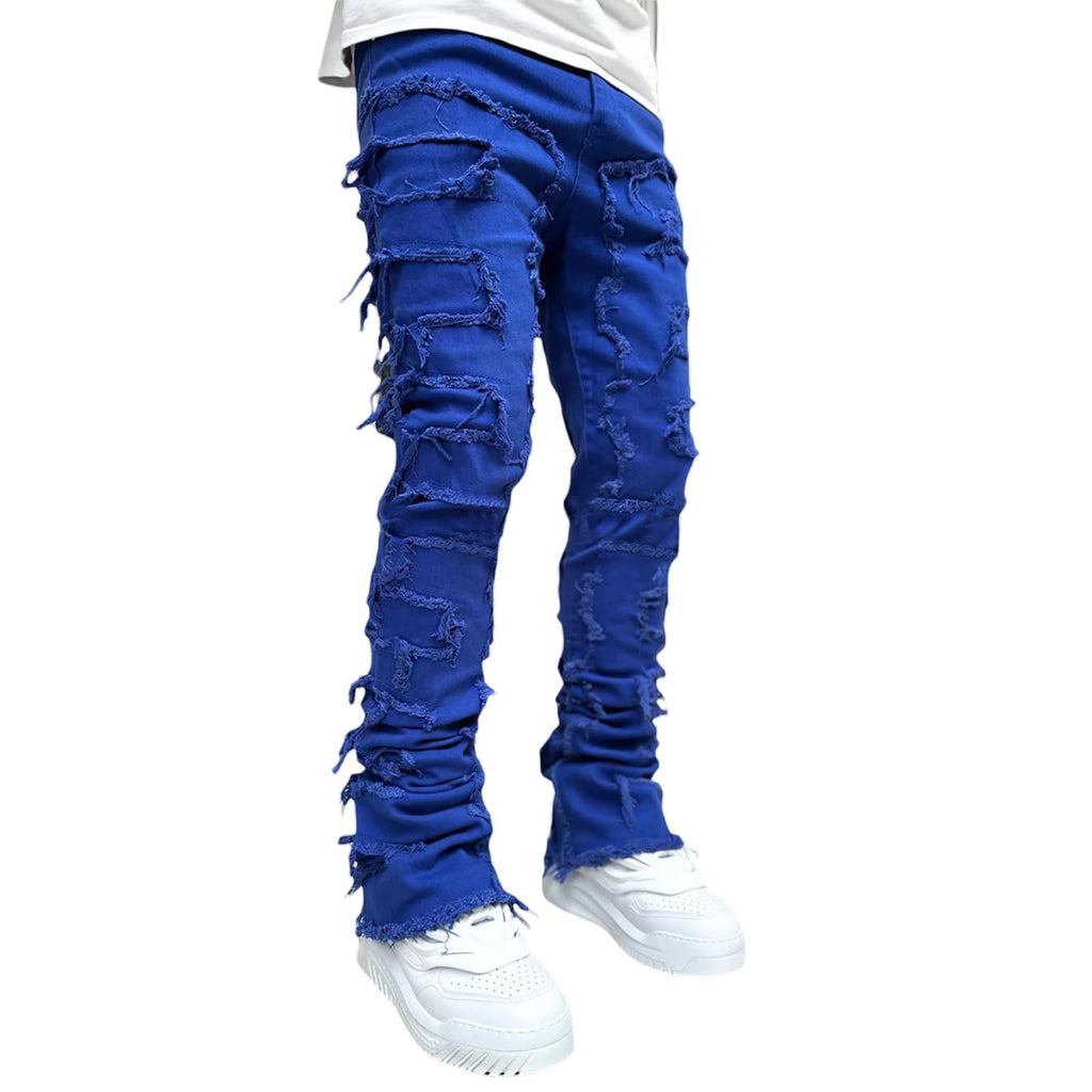 YEOU Men's Stacked Skinny Jeans - Y2K Harajuku Style Ripped Denim Pants with High Waist