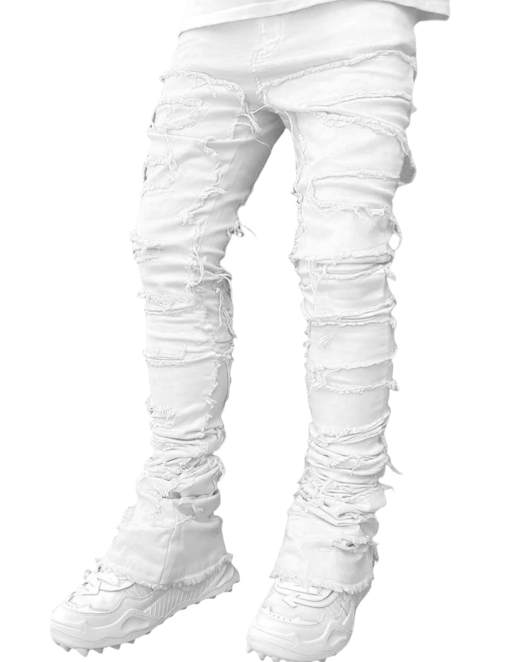 YEOU Men's Stacked Skinny Jeans - Y2K Harajuku Style Ripped Denim Pants with High Waist