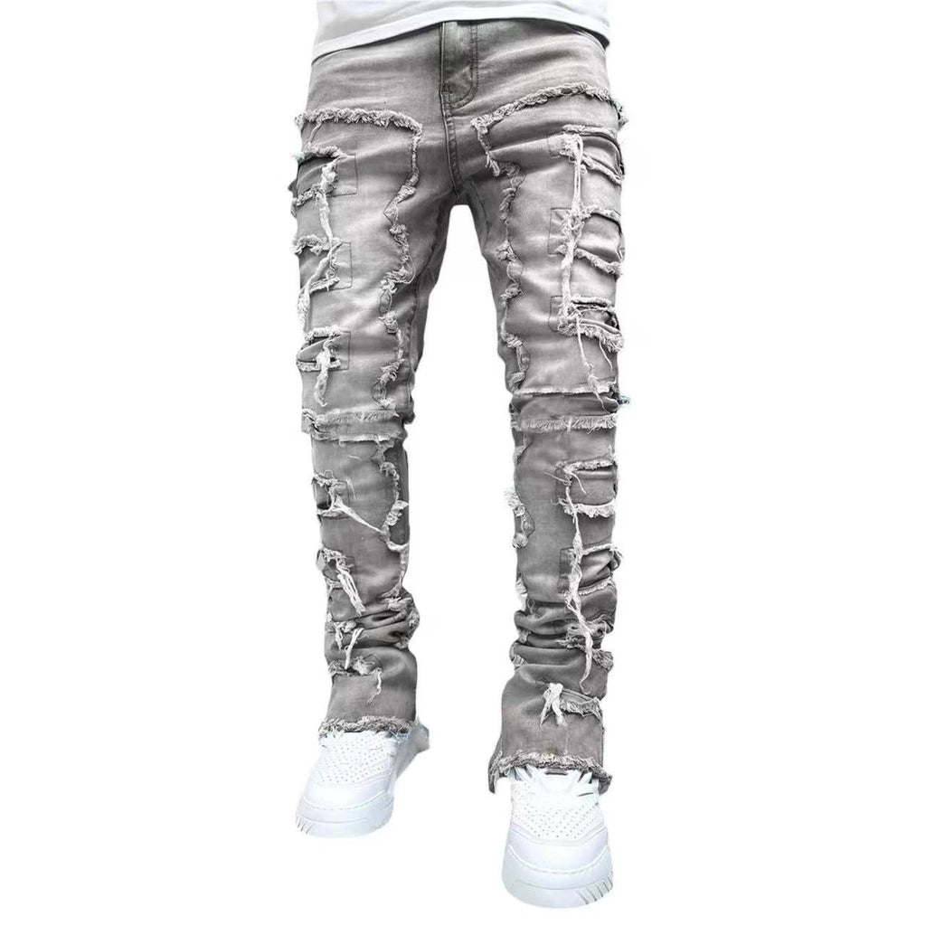 YEOU Men's Stacked Skinny Jeans - Y2K Harajuku Style Ripped Denim Pants with High Waist