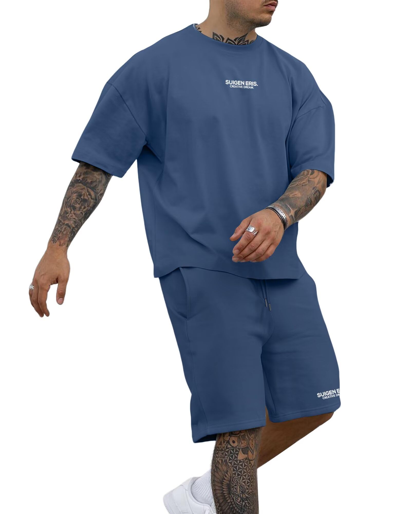 Men's 2 Piece Outfits Letter Drop Shoulder Tee Shirt Shorts Set