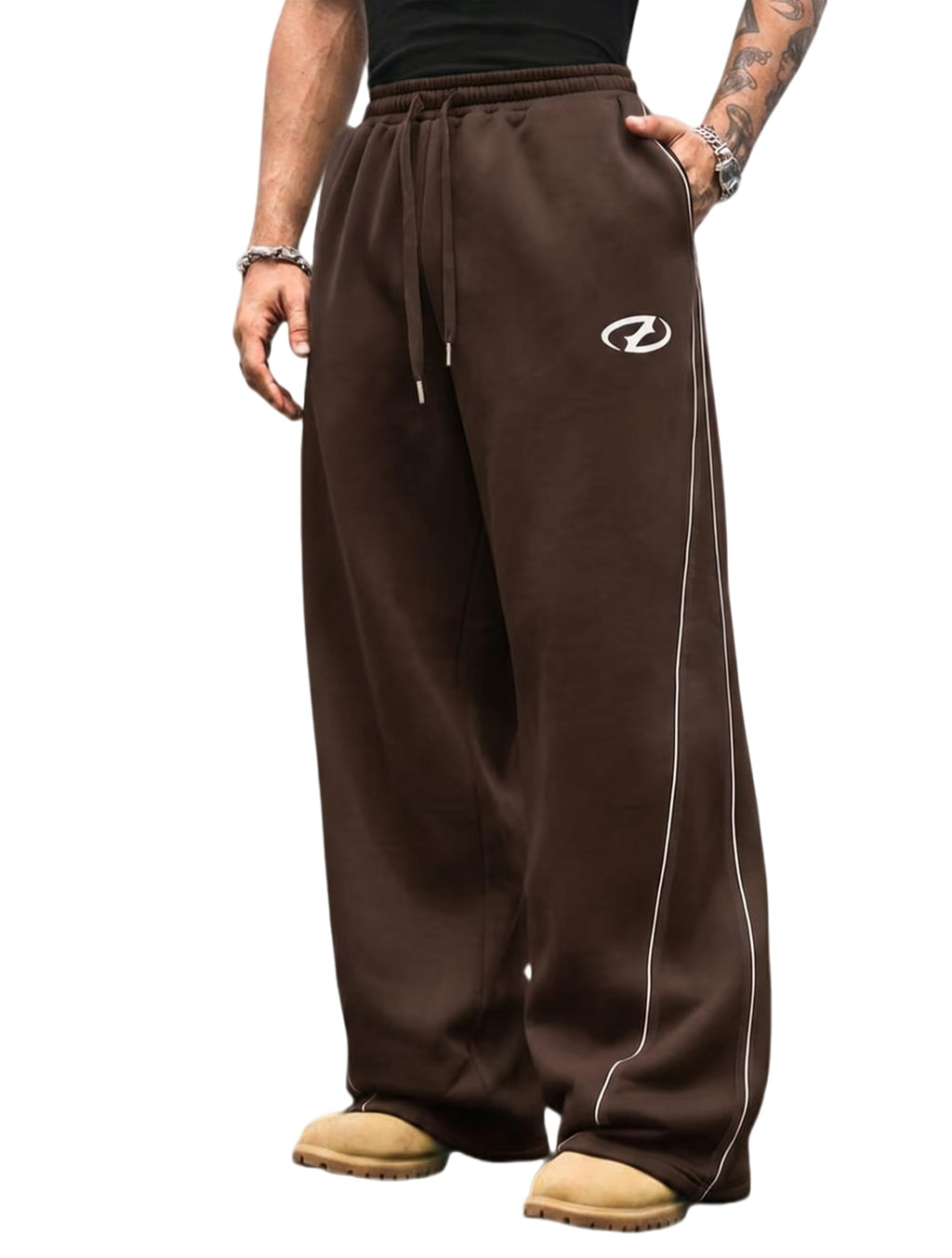 QJQ Men's Baggy Track Pants Casual Wide Leg Striped Side Sweatpants Drawstring Elastic Waist Y2k Streetwear