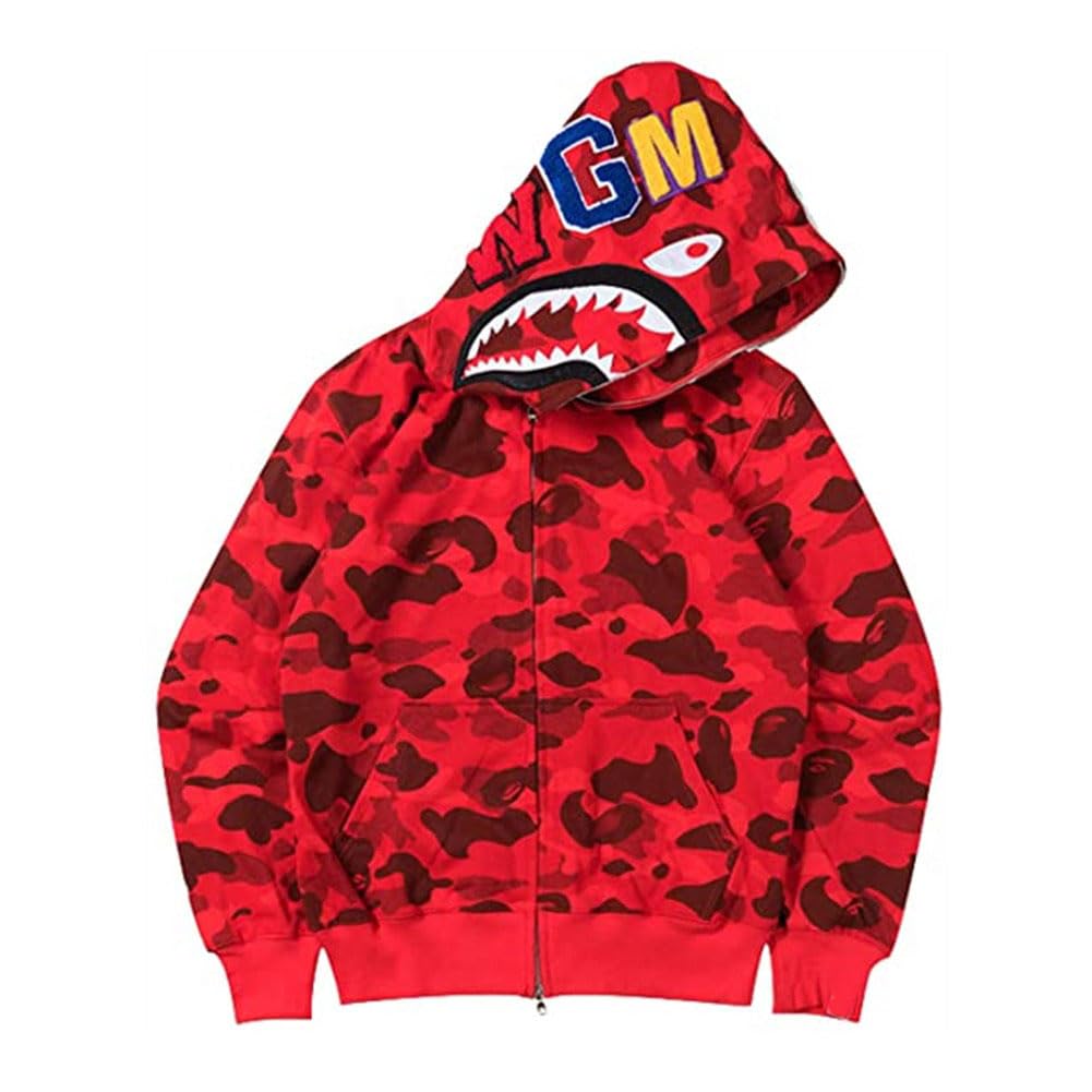 Shark Jaw Camo Jacket Hoodie Shark Mouth Sweatershirt Full Zip Up for Adults