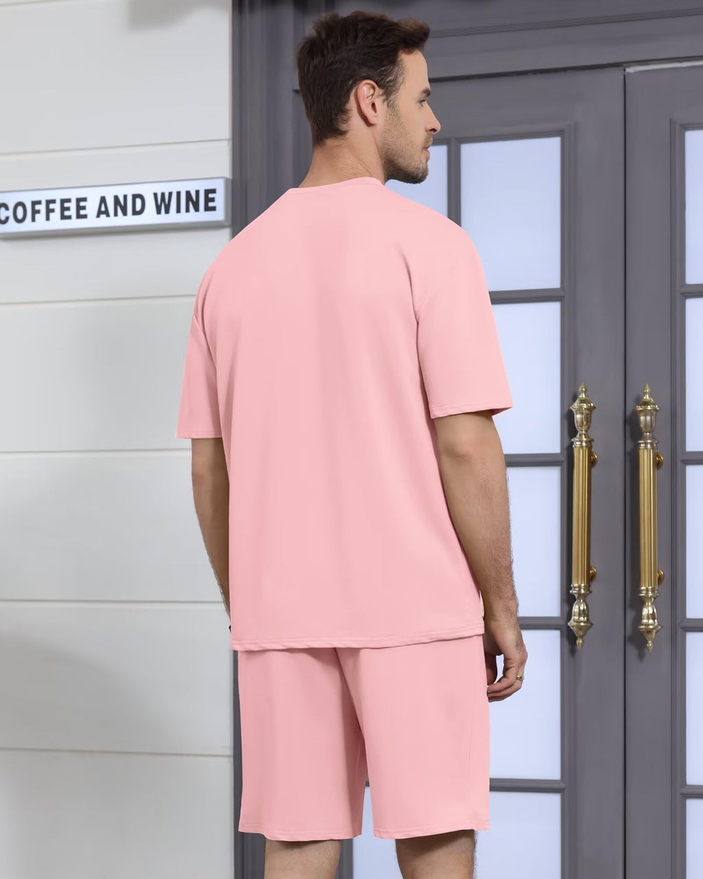 Men's 2 Piece Outfits Letter Drop Shoulder Tee Shirt Shorts Set