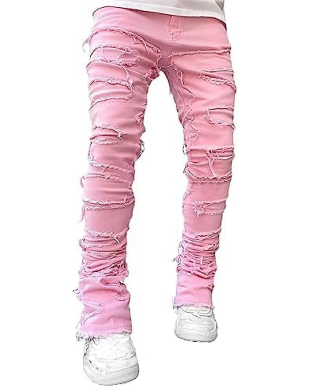 YEOU Men's Stacked Skinny Jeans - Y2K Harajuku Style Ripped Denim Pants with High Waist