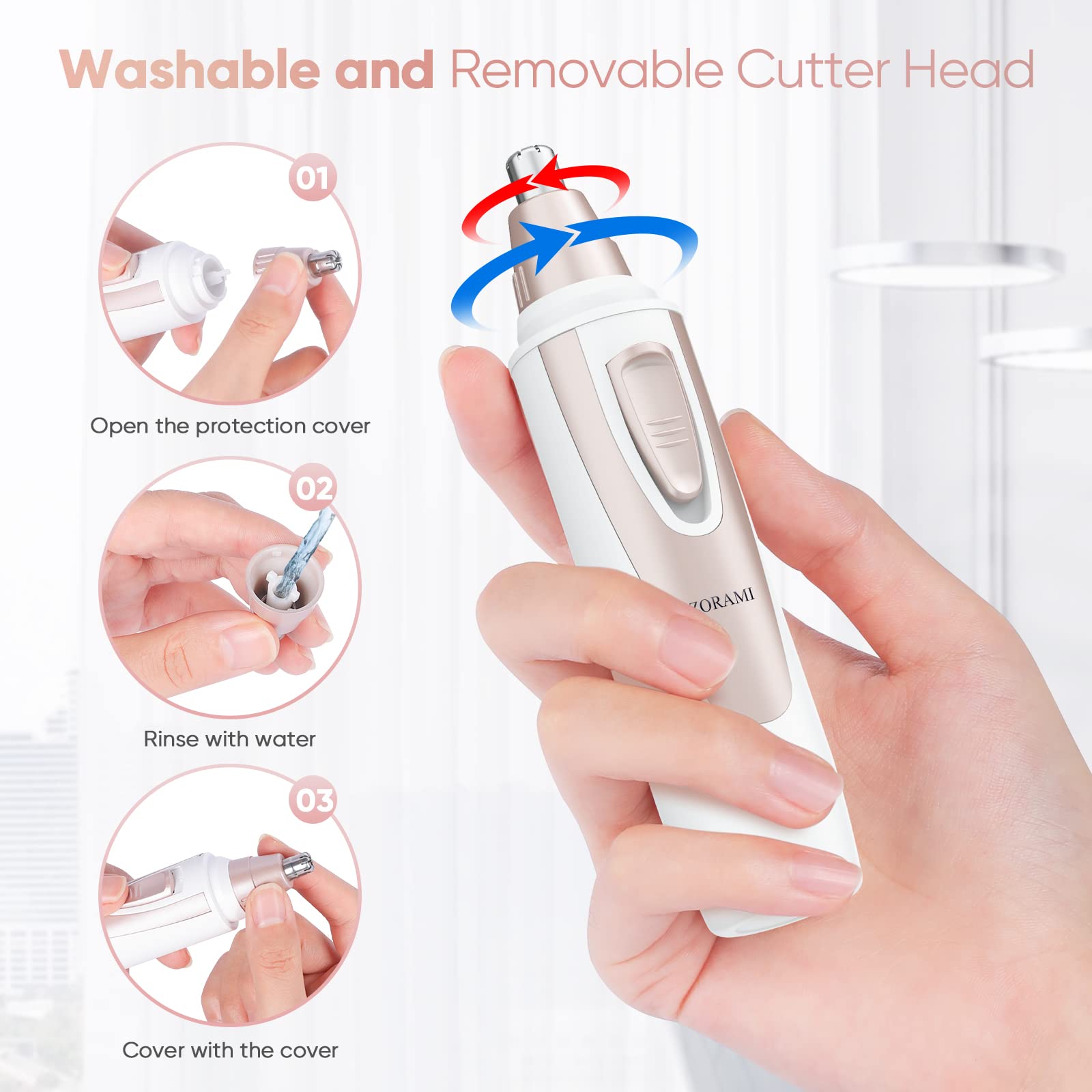 Ear and Nose Hair Trimmer Clipper - 2026 Professional Painless Eyebrow & Facial Hair Trimmer for Men Women,Battery-Operated Trimmer with IPX7 Waterproof,Dual Edge Blades for Easy Cleansing Black