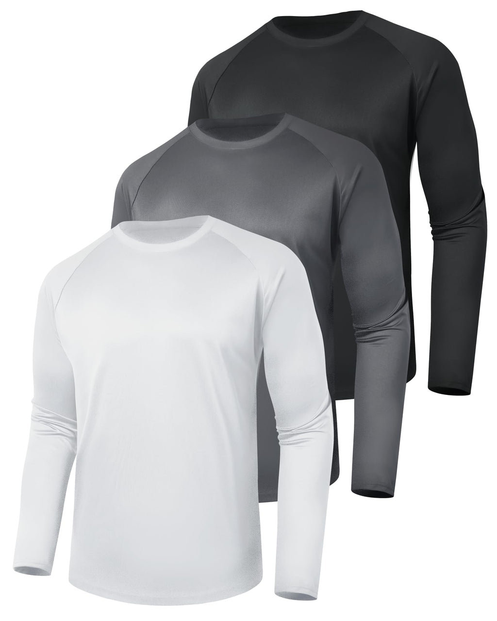 3 Pack Long Sleeve Shirts for Men - Quick Dry Moisture Wicking UV Sun Protection T-Shirts for Fishing Workout Athletic Gym