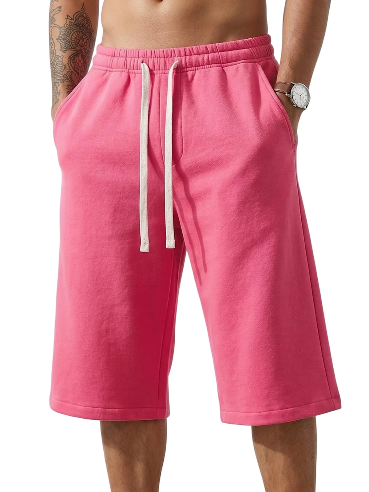 ZUY Men's Baggy Sweat Shorts Cotton Long Below Knee Fleece Capri Shorts 11" Athletic Casual 3/4 Pants with Pockets