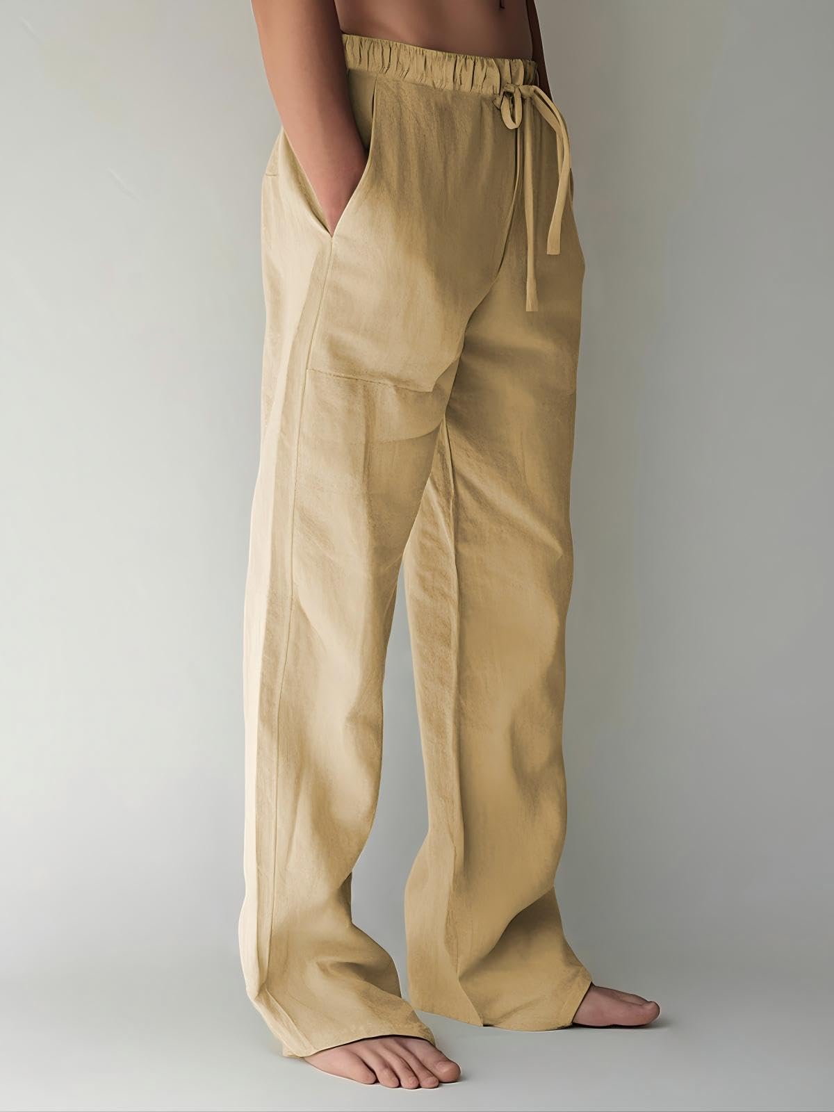 PIDOGYM Mens Cotton Linen Pants Beach Casual Pajama Pants with Pockets