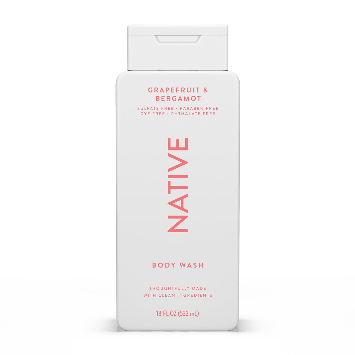 Native Clean Body Wash, Gentle & pH-balanced for Sensitive Skin, 24-Hr Freshness for Men & Women, Vegan & Cruelty-Free, Free of Sulfates, Parabens & Phthalates, Sea Salt & Cedar, 18 fl oz