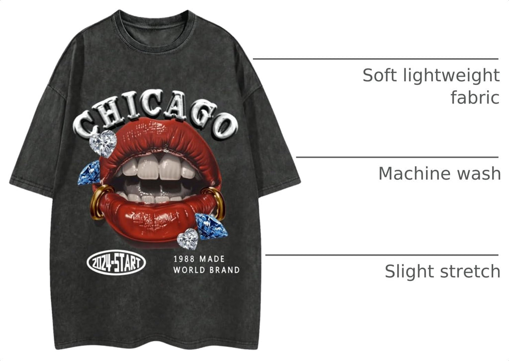 WDIRARA Men's Lip Graphic Tee Shirt Vintage Hip Hop Y2k Streetwear Top