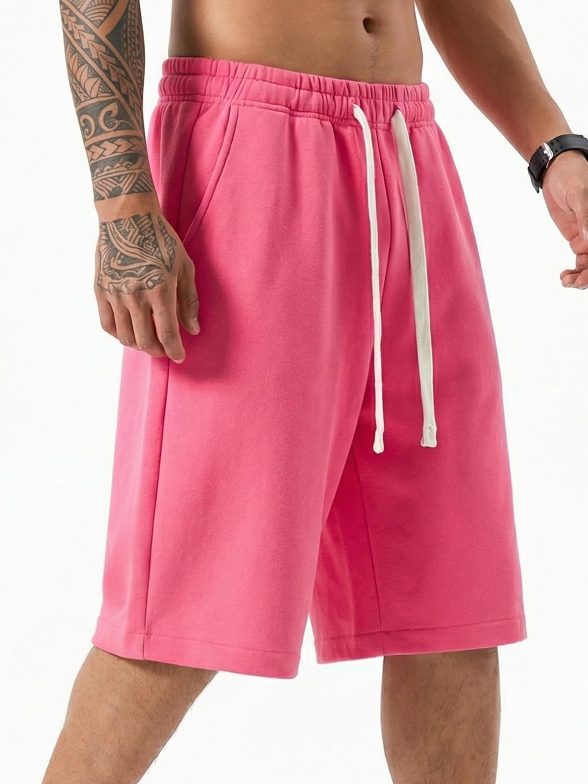 ZUY Men's Baggy Sweat Shorts Cotton Long Below Knee Fleece Capri Shorts 11" Athletic Casual 3/4 Pants with Pockets