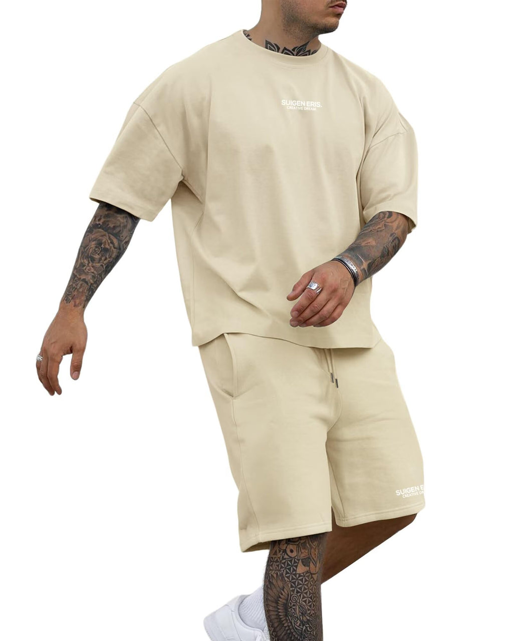 Men's 2 Piece Outfits Letter Drop Shoulder Tee Shirt Shorts Set