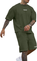 Men's 2 Piece Outfits Letter Drop Shoulder Tee Shirt Shorts Set
