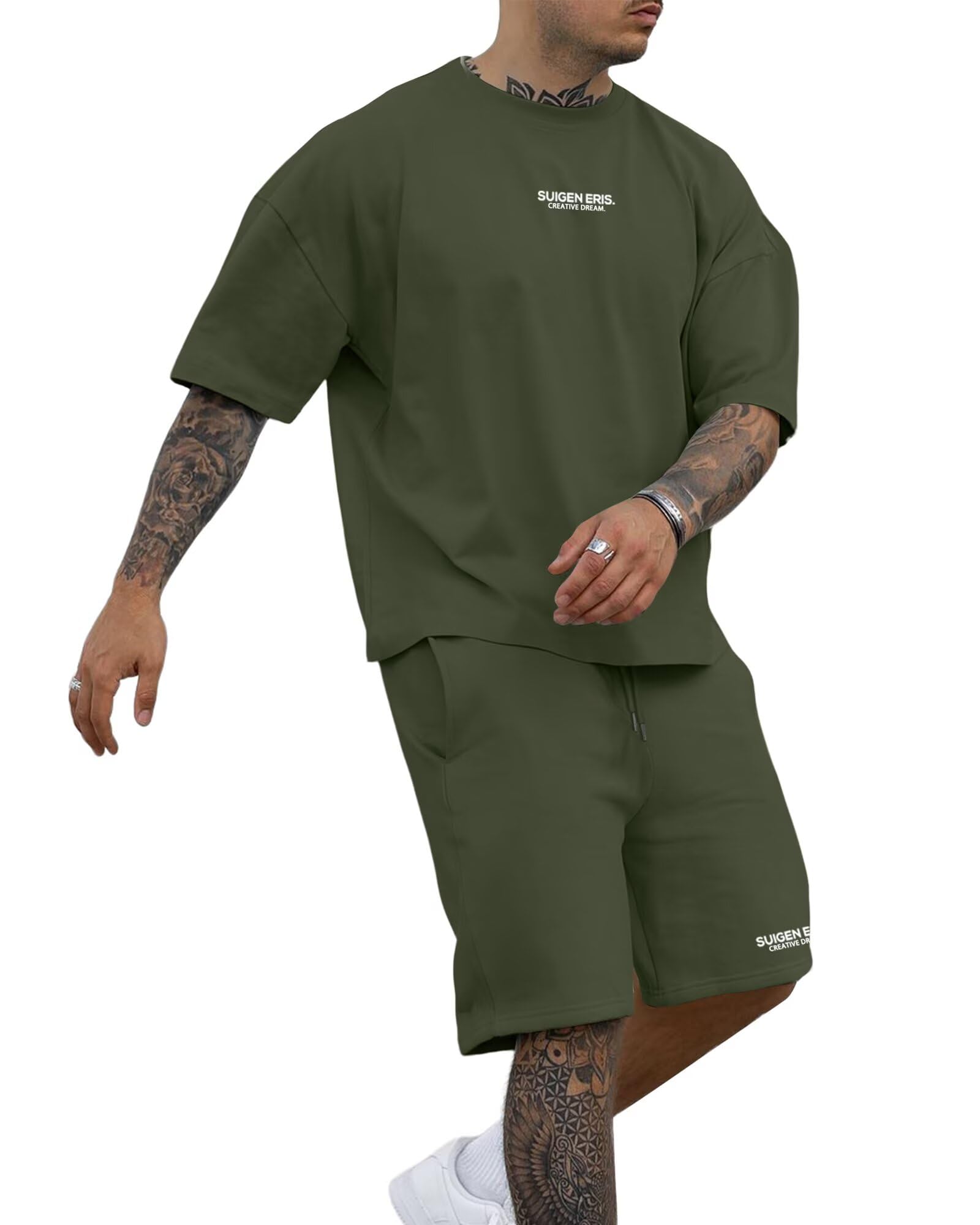 Men's 2 Piece Outfits Letter Drop Shoulder Tee Shirt Shorts Set