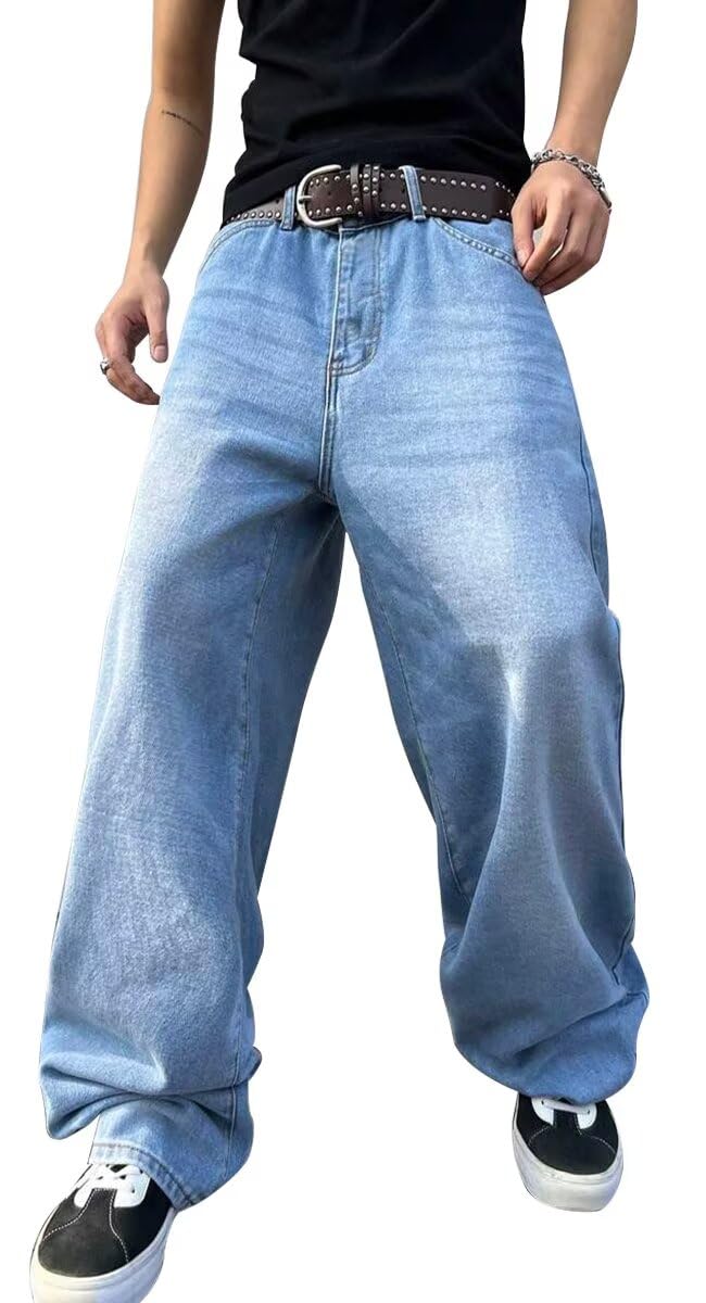 HUNGSON Mens Baggy Jeans for Men Women Y2k Skater Vintage Plain Pants Casual Wide Leg Jeans Loose Fit Denim Jeans