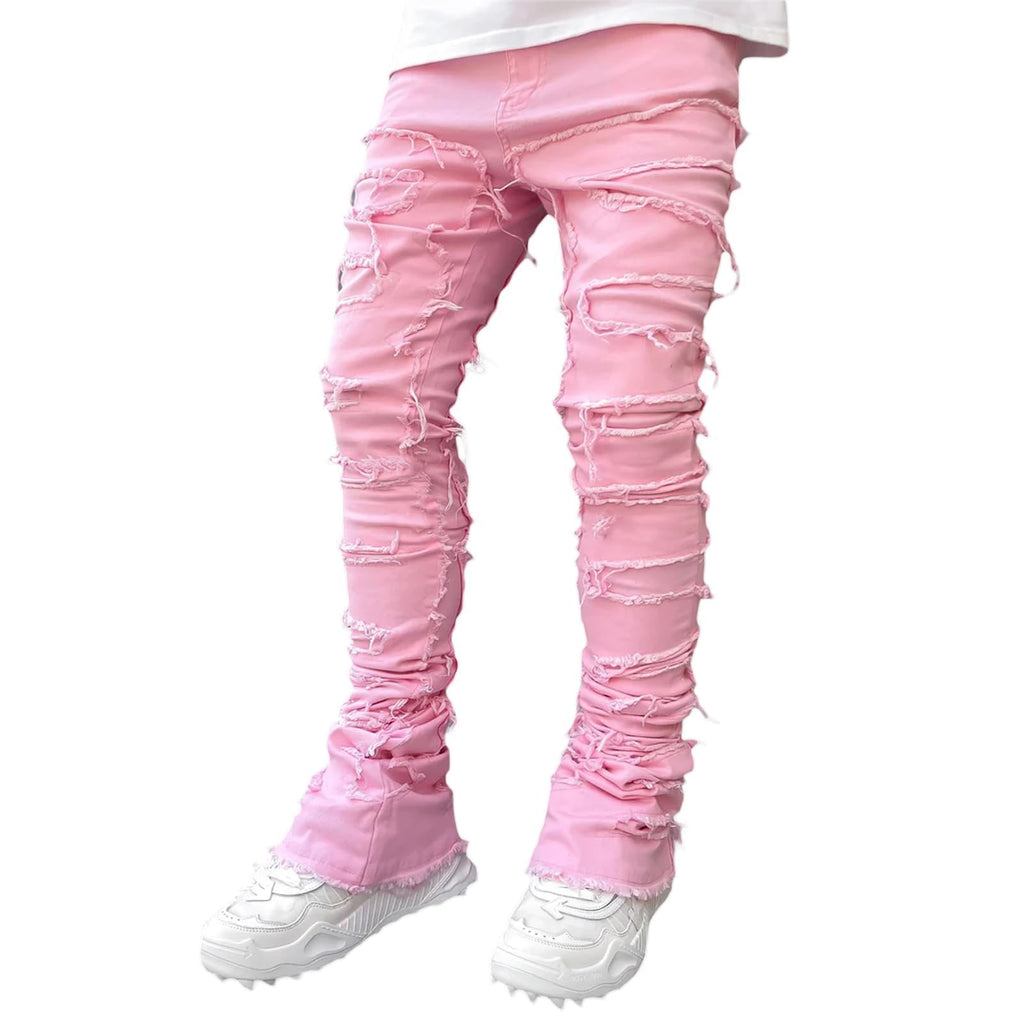 YEOU Men's Stacked Skinny Jeans - Y2K Harajuku Style Ripped Denim Pants with High Waist