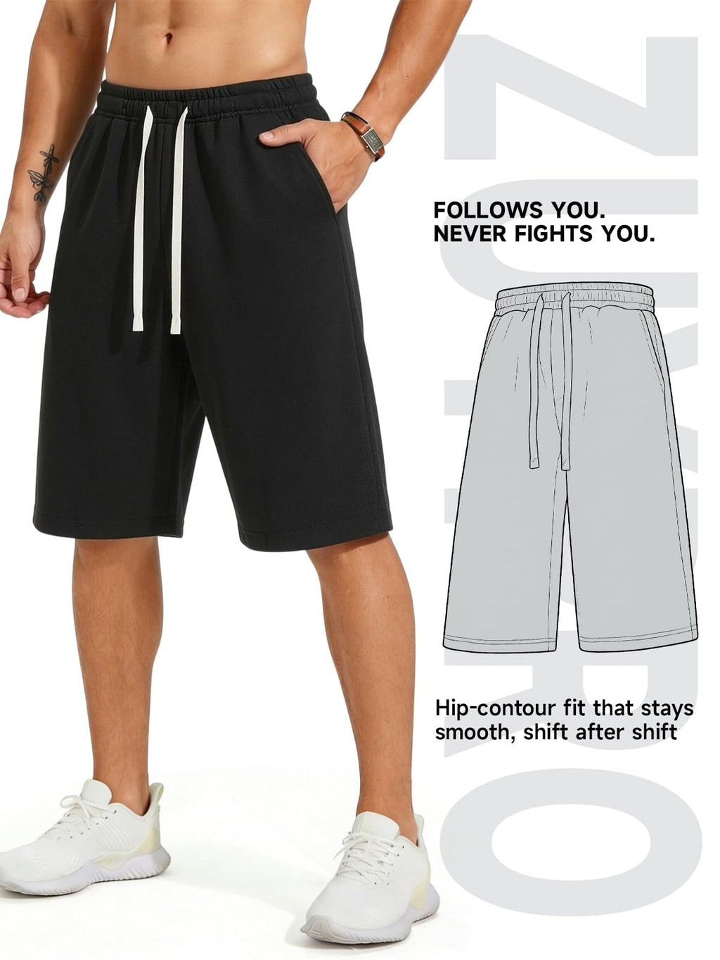 ZUY Men's Baggy Sweat Shorts Cotton Long Below Knee Fleece Capri Shorts 11" Athletic Casual 3/4 Pants with Pockets