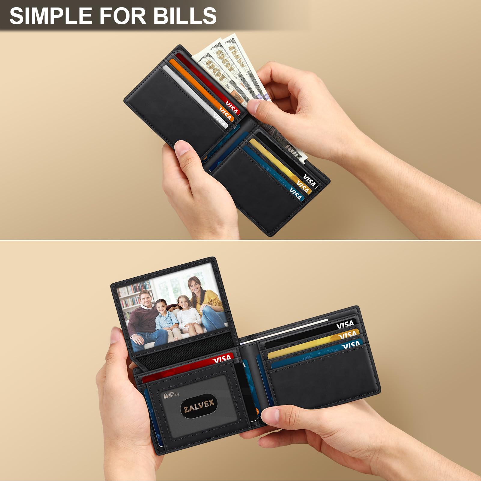 ZALVEX Wallet for Men Slim RFID Blocking Leather Credit Card Holder Wallet