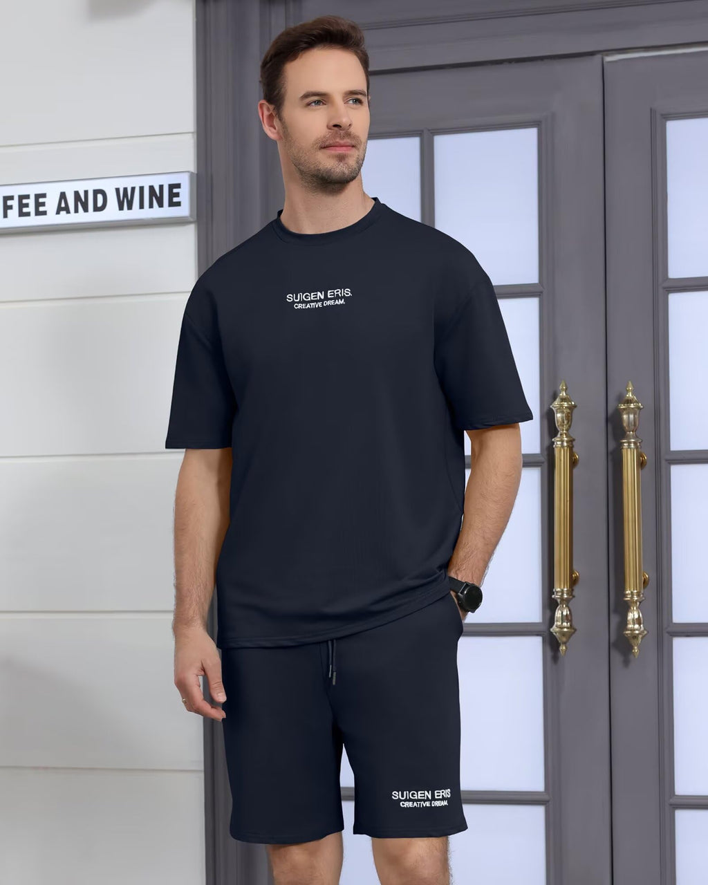Men's 2 Piece Outfits Letter Drop Shoulder Tee Shirt Shorts Set