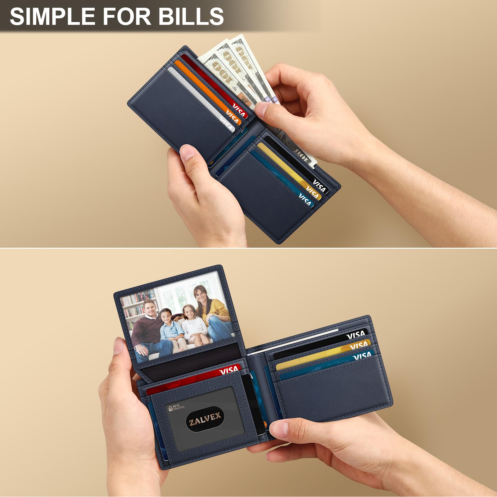 ZALVEX Wallet for Men Slim RFID Blocking Leather Credit Card Holder Wallet
