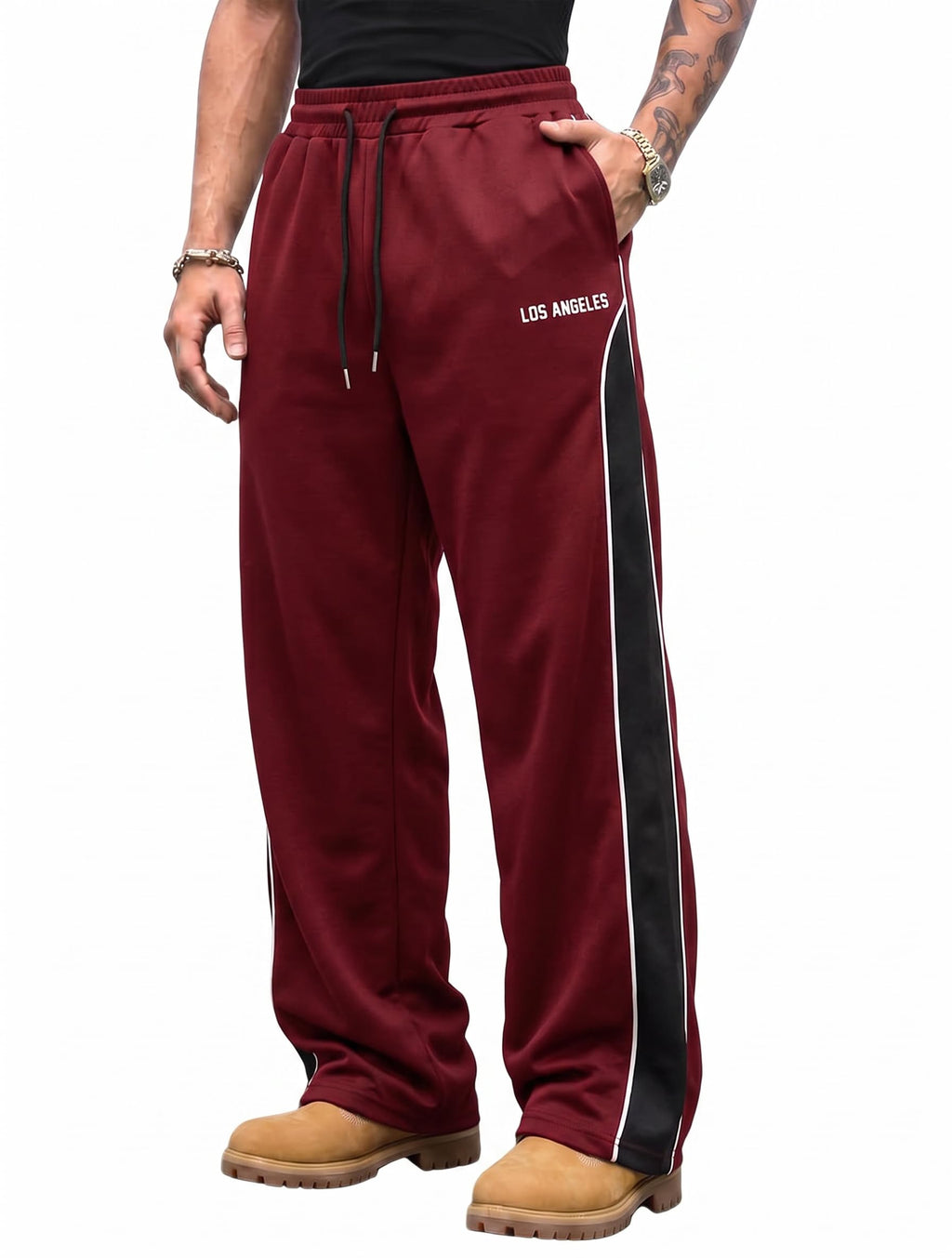 QJQ Men's Baggy Track Pants Casual Wide Leg Striped Side Sweatpants Drawstring Elastic Waist Y2k Streetwear