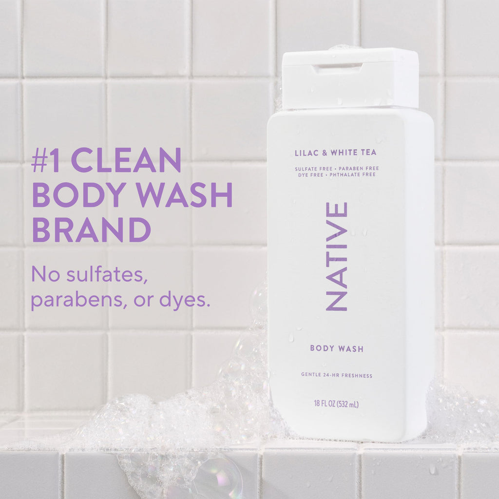 Native Clean Body Wash, Gentle & pH-balanced for Sensitive Skin, 24-Hr Freshness for Men & Women, Vegan & Cruelty-Free, Free of Sulfates, Parabens & Phthalates, Sea Salt & Cedar, 18 fl oz