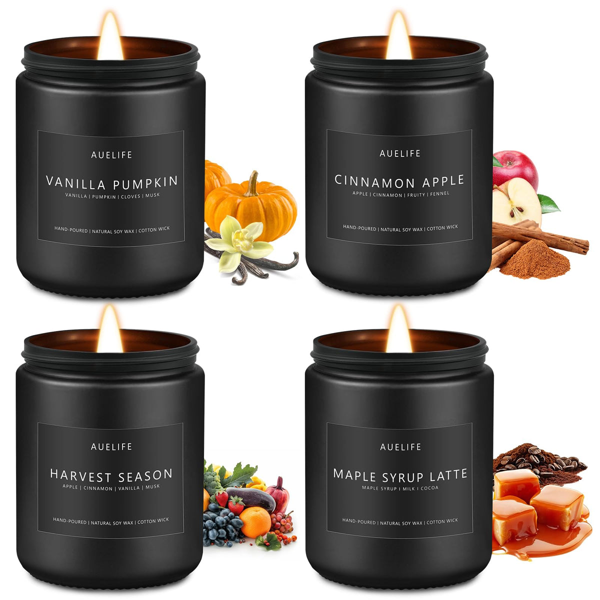 Auelife Candles for Men Gift Set, 4 Pack Soy Wax, Masculine