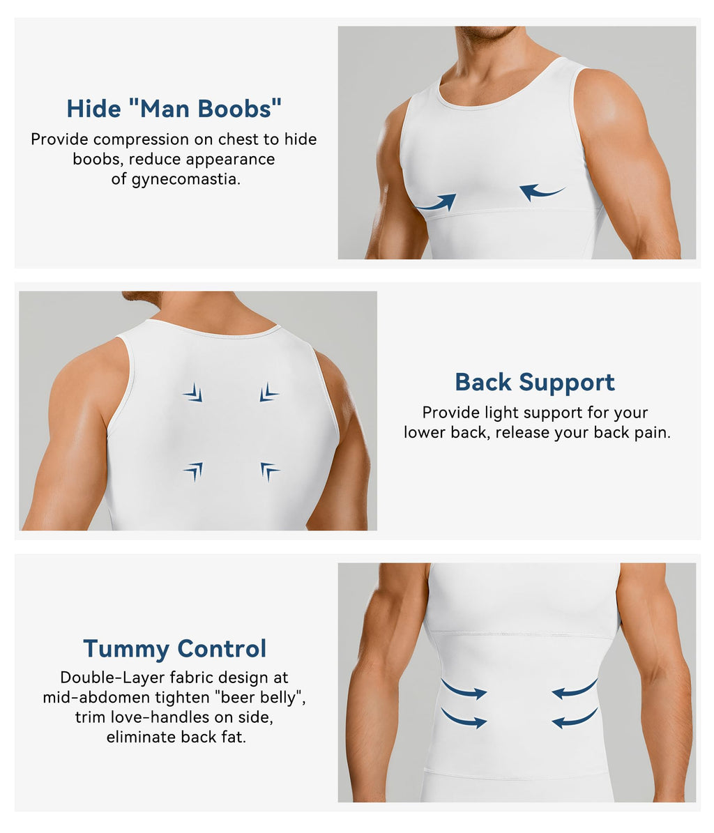 Mens Compression Shirt Slimming Body Shaper Vest Workout Tank Tops Abdomen