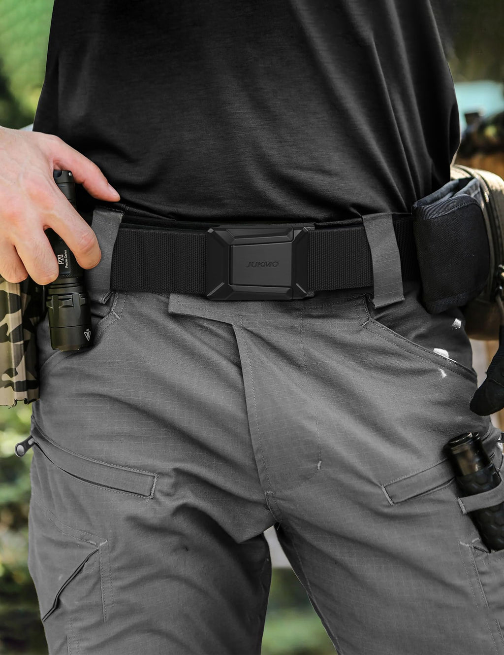 JUKMO Men's Stretch Tactical Belt, 1.5" Elastic Nylon Web with Flip Buckle