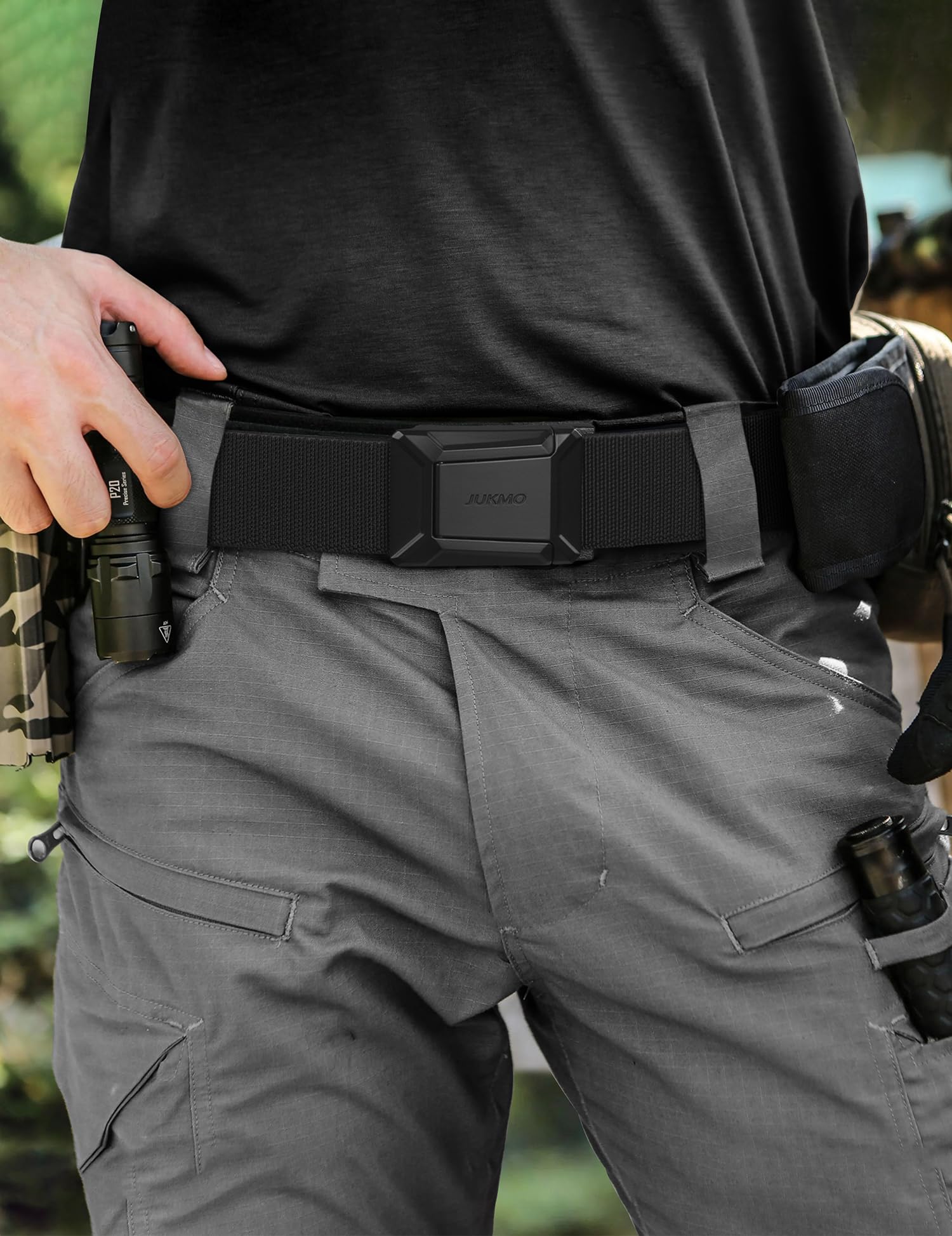 JUKMO Men's Stretch Tactical Belt, 1.5" Elastic Nylon Web with Flip Buckle