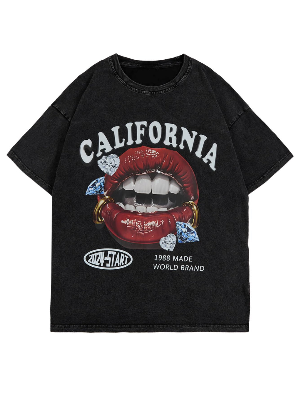 WDIRARA Men's Lip Graphic Tee Shirt Vintage Hip Hop Y2k Streetwear Top