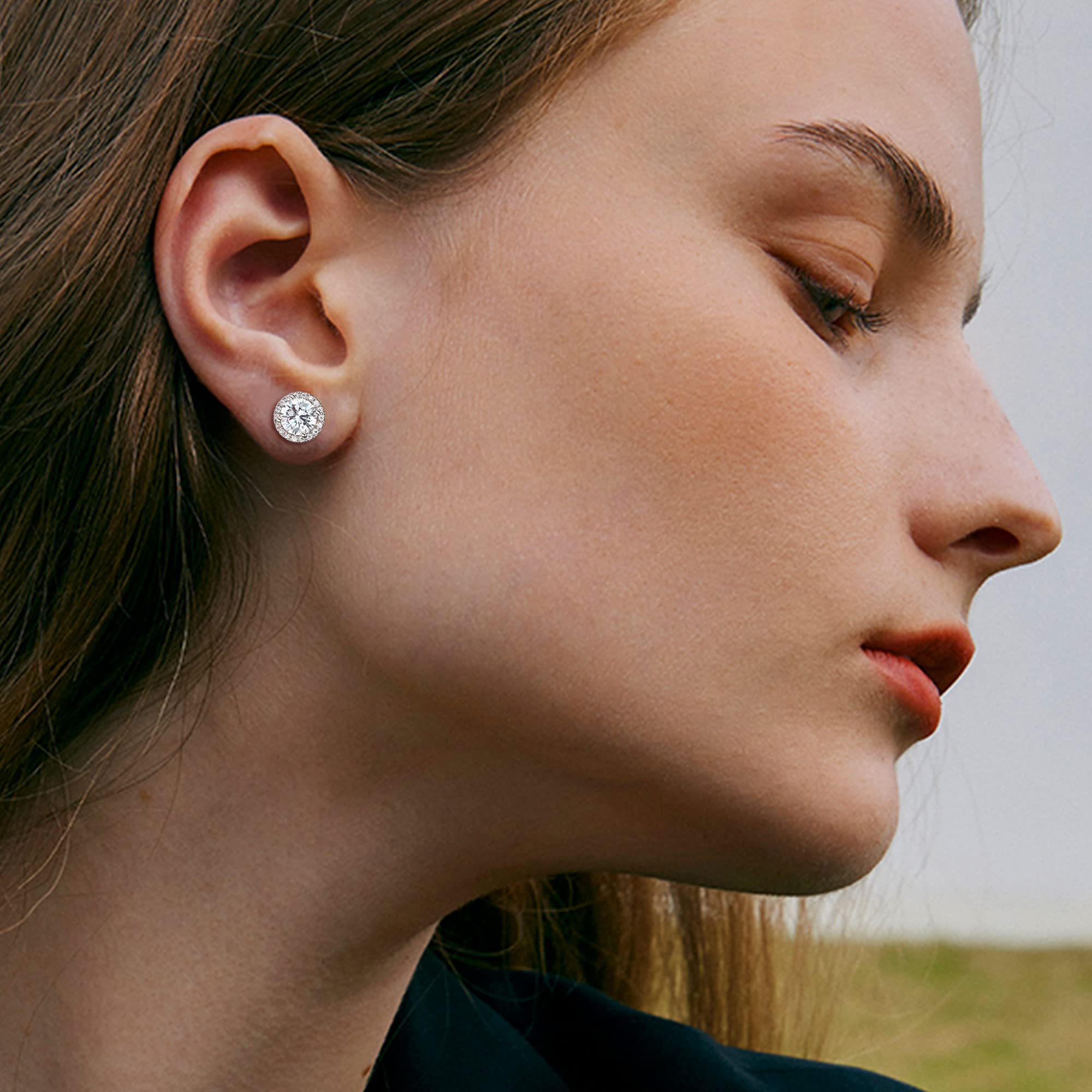 MILACOLATO S925 Sterling Silver Stud Earrings for Women Men Hypoallergenic 18K Gold Plated Cubic Zirconia Earrings Studs Brilliant Simulated Diamond Halo Earring for Sensitive Ears
