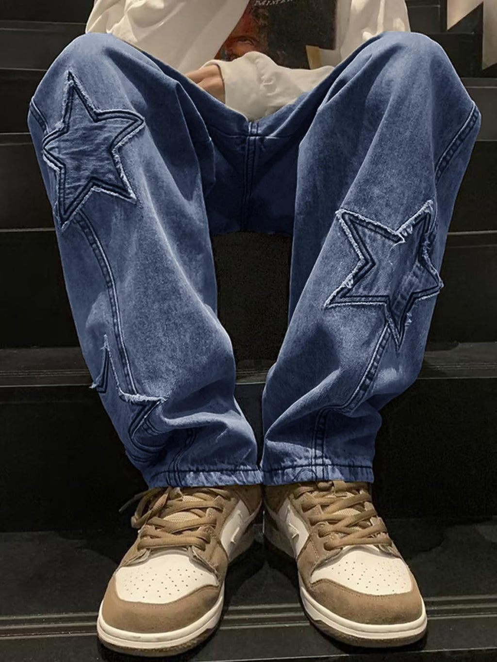 HBER Mens Y2k Star Jeans High Waisted Hip Hop Streetwear Jeans