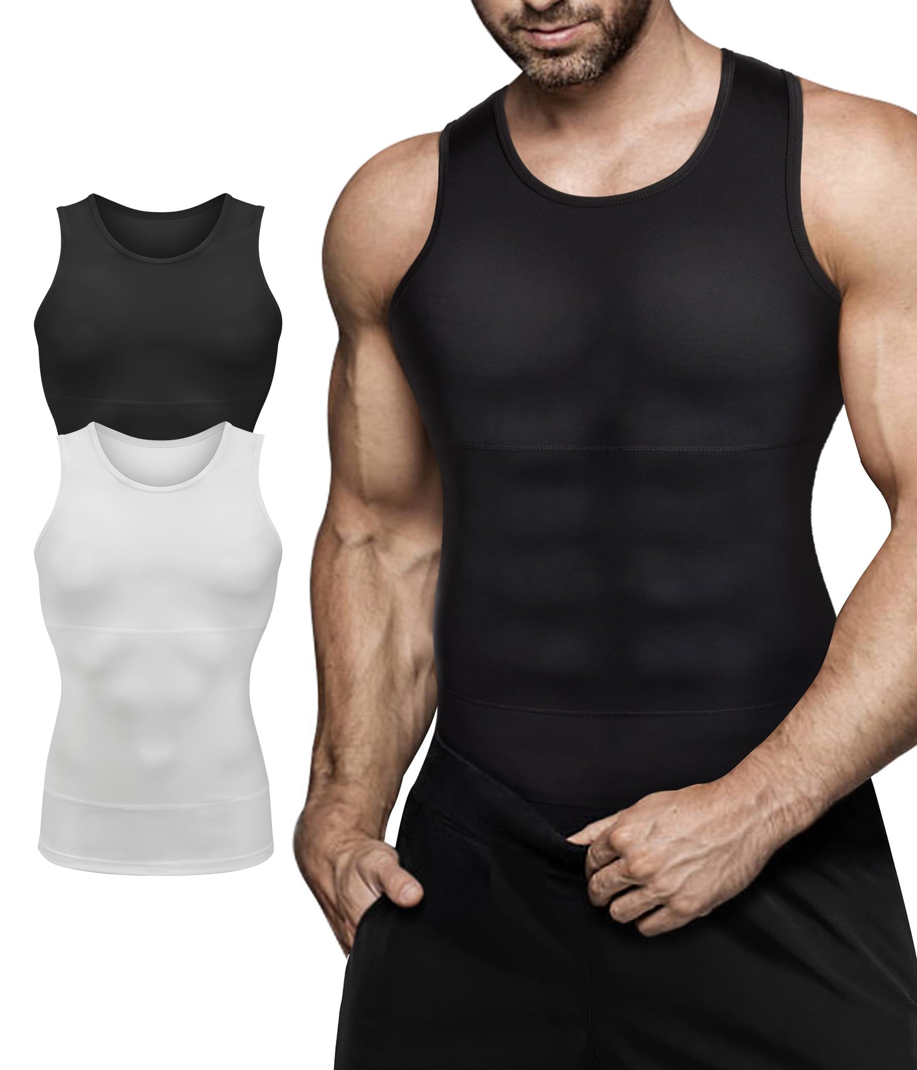 Mens Compression Shirt Slimming Body Shaper Vest Workout Tank Tops Abdomen