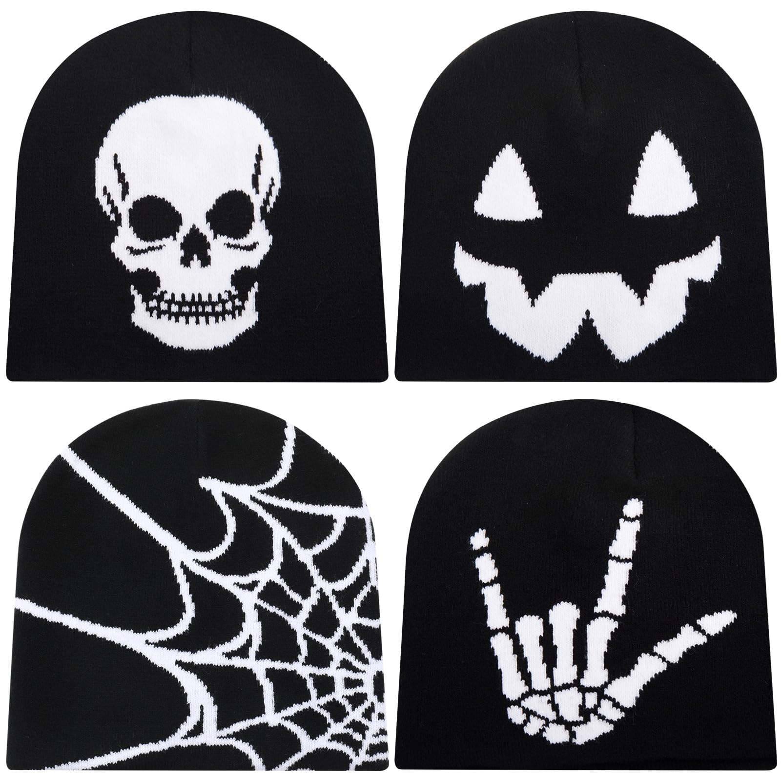 Ramede 4 Pcs Y2k Beanie - Double Sided Graphic Beanies for Men and Women, Acrylic Knitted Y2k Hats Accessories