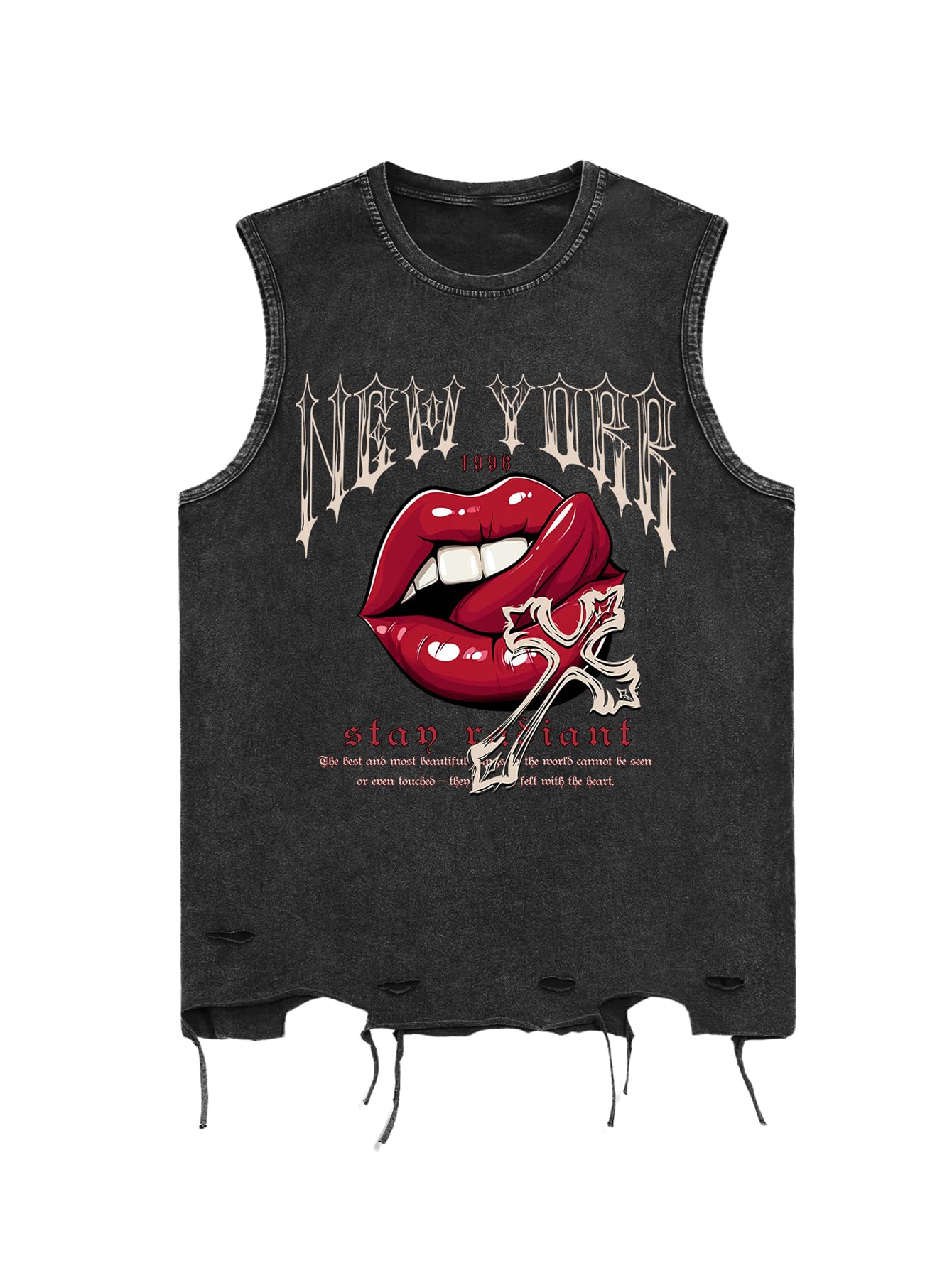 Verdusa Men's Graphic Tees Y2k Grunge Distressed Tee Summer Shirt Sreetwear